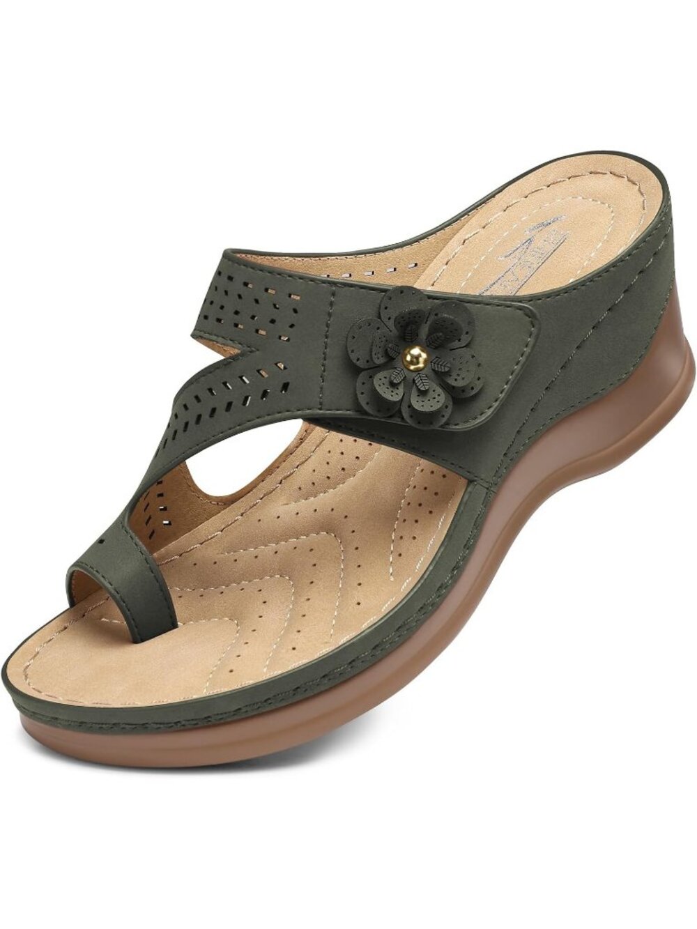 Women's Green Wedge Sandals Comfortable Dressy Slip-On Summer Shoes Flip Flops
